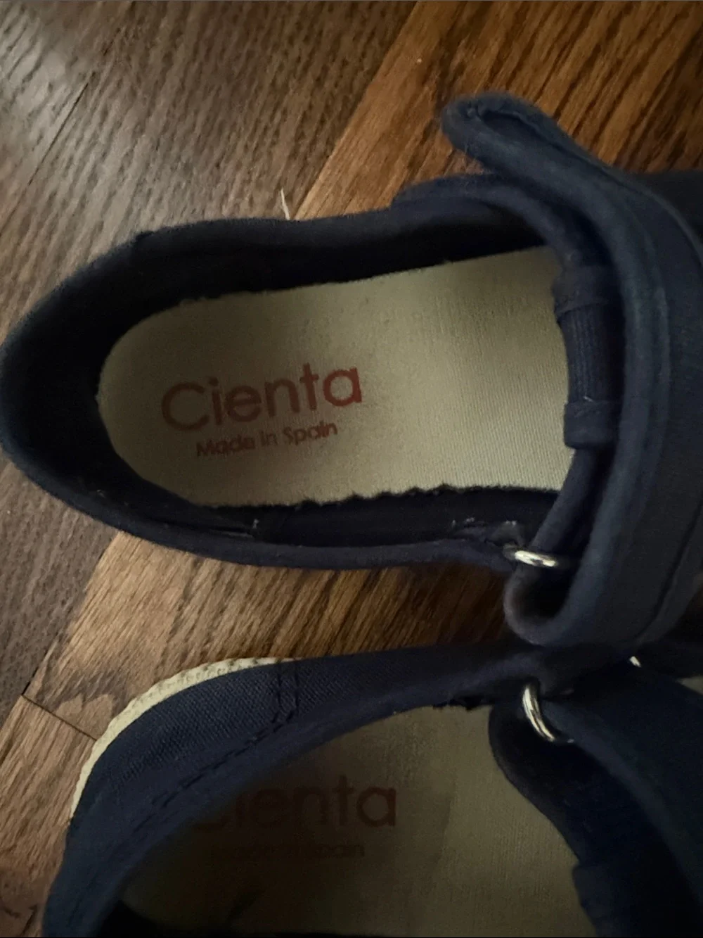 Cienta Navy Canvas Mary Jane with Hook-and-Loop Strap